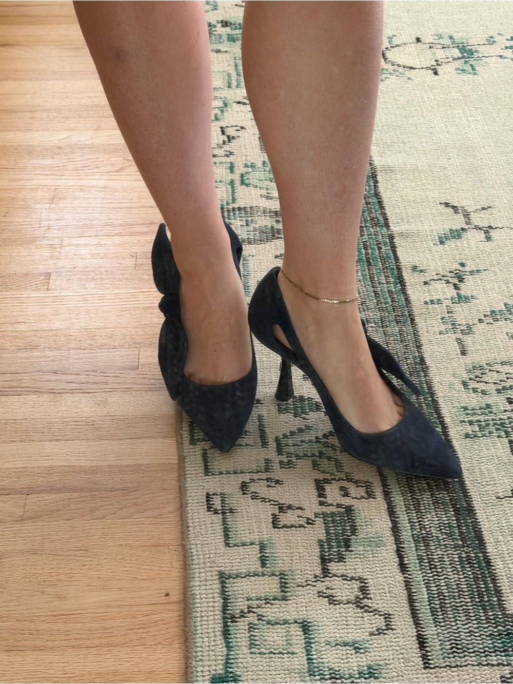 Kate Spade Blue Suede Pointed-Toe Bow High Heels - Navy